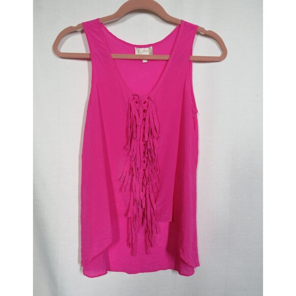 Rieley Pink Fringed Silk Sleeveless Top Size Small -READ DESC- - Picture 2 of 12